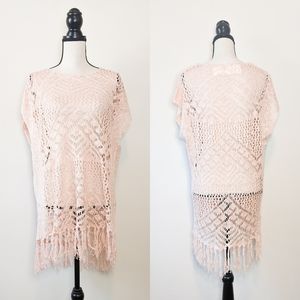 NWT Oddi Peach Crochet Top with Fringe